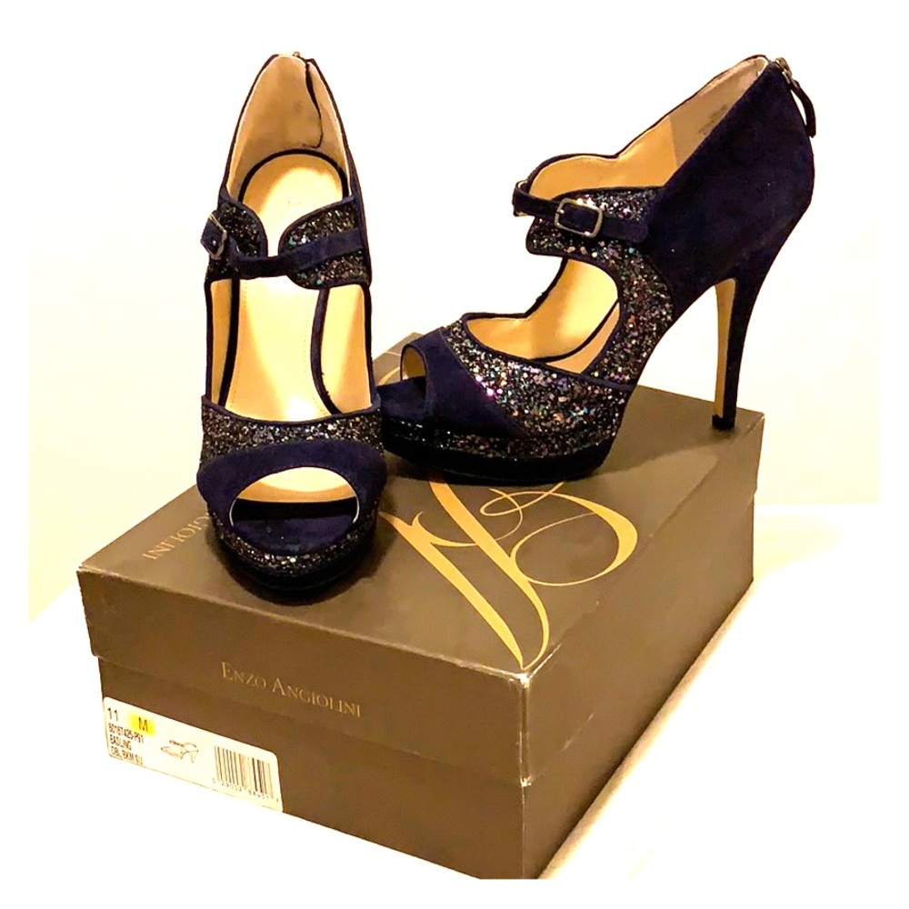 Enzo Angiolini Easling dark blue glitter high heel